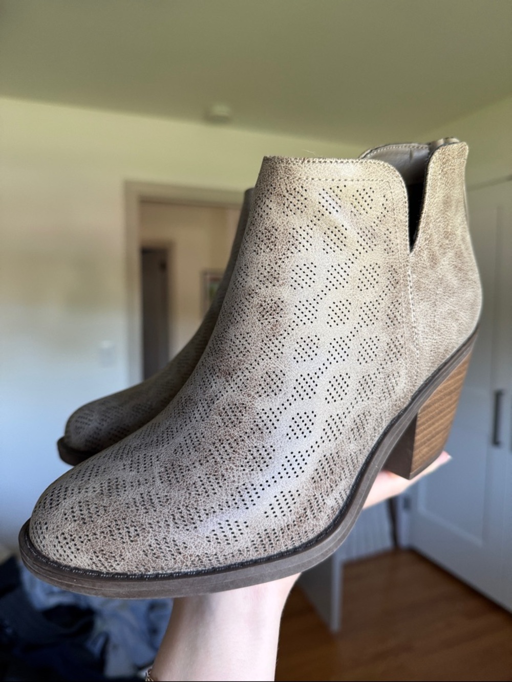 Xappeal Alice Women's Taupe Perforated Ankle Boots - Stylish Everyday Heel